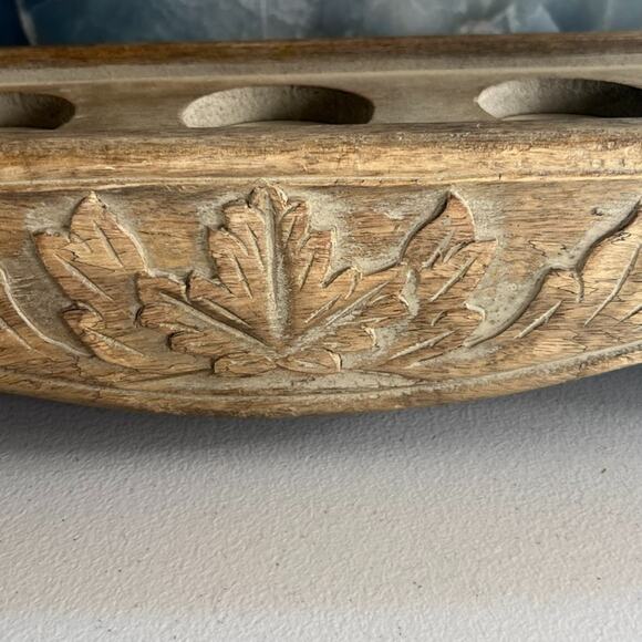 Hand-Carved Distressed Wood Candle Holder Tea Light Fits 5 Candles - Picture 3 of 15